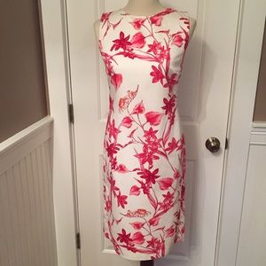 BERNARD ZINS DRESS SHEATH SLEEVELESS WHITE RED FLORAL Size S